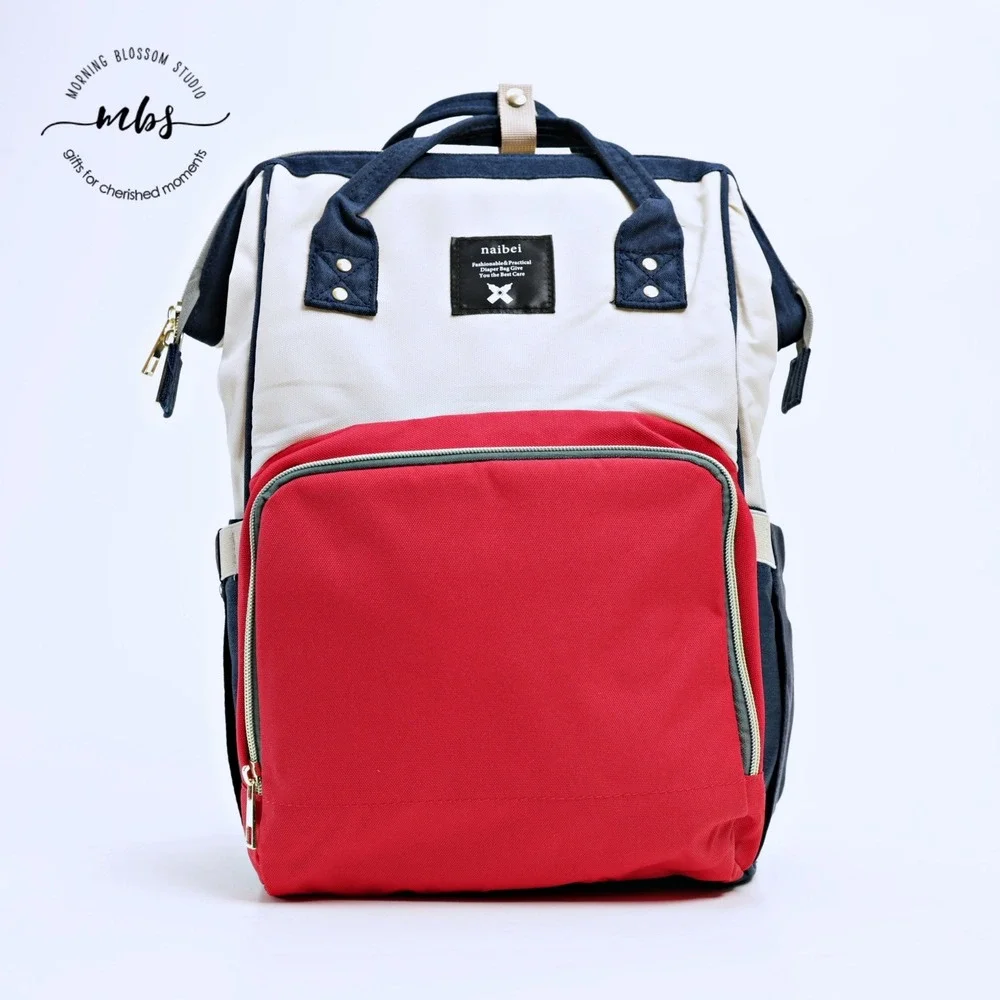 NWOT Naibei Multi-Function Colorblock Diaper Bag Backpack Red Navy Cream